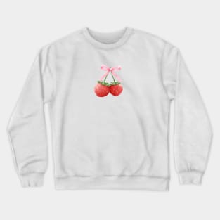 Coquette Aesthetic Pink Bow Strawberries Crewneck Sweatshirt